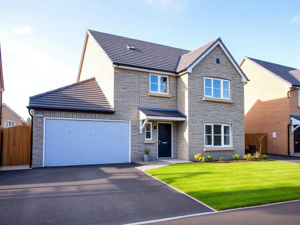 Modern new-build detached family home with driveway and lawn